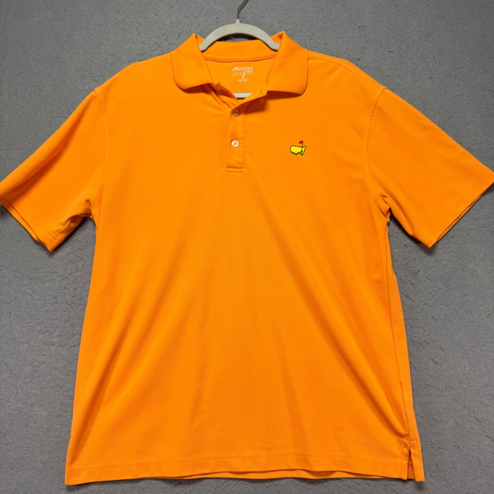 Masters Tech Golf Polo Shirt Mens Medium Orange Masters Logo Short Sleeve
